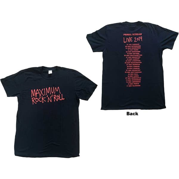 Primal Scream Unisex T-Shirt: Maximum RnR (Back Print/Ex Tour) (X-Small)