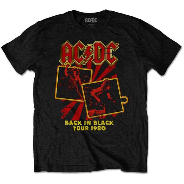 AC/DC Unisex T-Shirt: Back in Black Tour 1980 (Small)