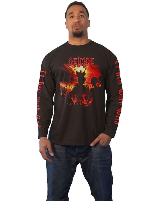 Deicide T Shirt To Hell With God Band Logo Official Mens Black Long Sleeve Black M