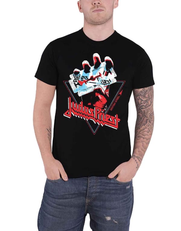 Judas Priest T Shirt British Steel Hand Triangle Logo Official Mens Black