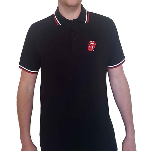The Rolling Stones Polo Shirt Classic Tongue Official Mens Black Unisex M
