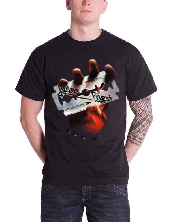 Judas Priest T Shirt British Steel Band Logo Album Cover Official Mens Black Black S