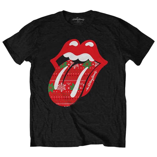 The Rolling Stones T Shirt Christmas Tongue Band Logo Official Mens Black Black M
