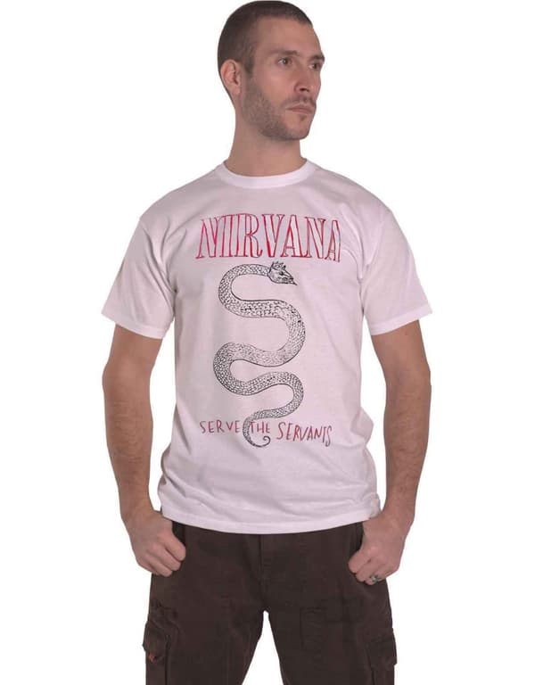 Nirvana T Shirt Serpent Snake Serve the Servants Band Logo Official Mens White White S