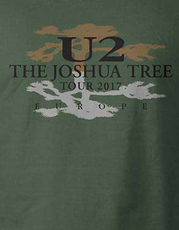 U2 T Shirt Joshua Tree Logo 2017 European Tour Official Mens Green ex Tour