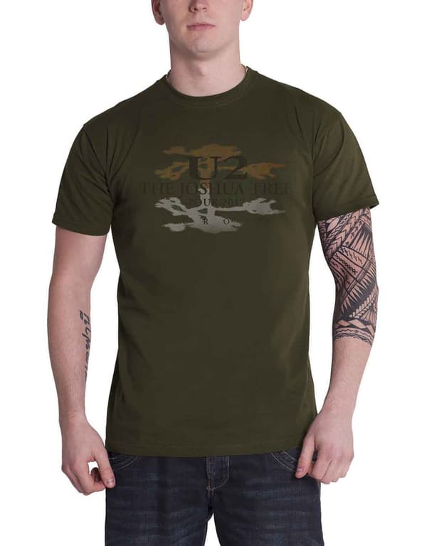U2 T Shirt Joshua Tree Logo 2017 European Tour Official Mens Green ex Tour