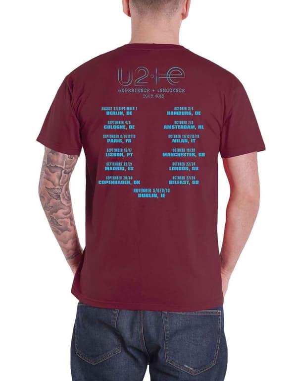 U2 T Shirt I+E London Event 2015 Tour Official Mens Maroon Red ex Tour