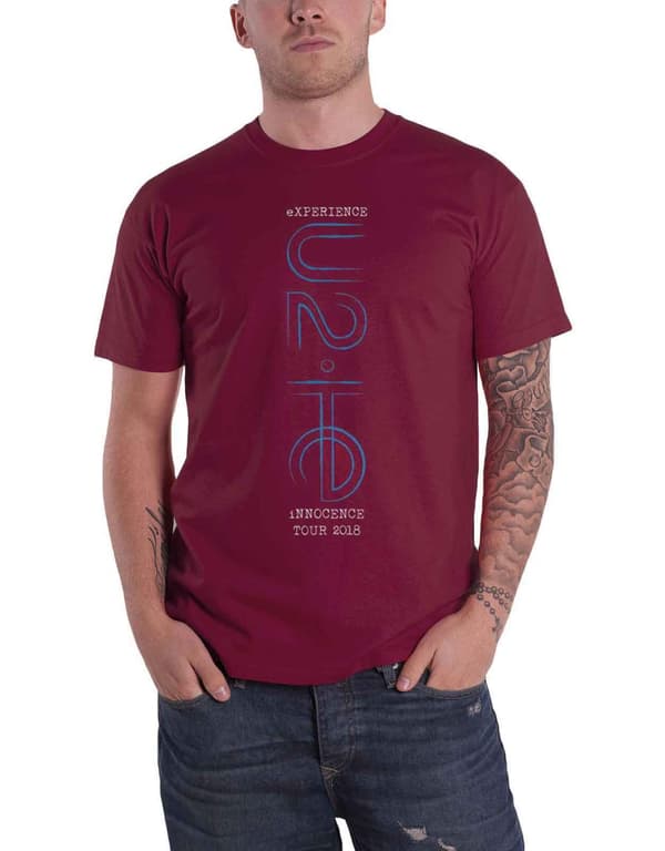 U2 T Shirt I+E London Event 2015 Tour Official Mens Maroon Red ex Tour Maroon Red L