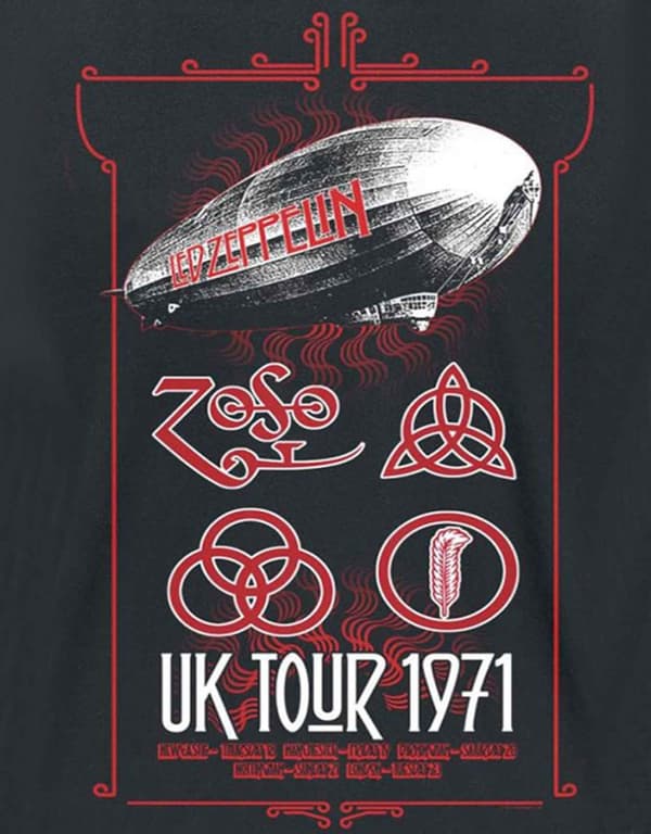 Led Zeppelin T Shirt UK Tour 71 Band Logo Official Mens Black