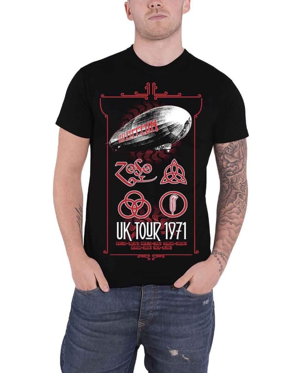 Led Zeppelin T Shirt UK Tour 71 Band Logo Official Mens Black