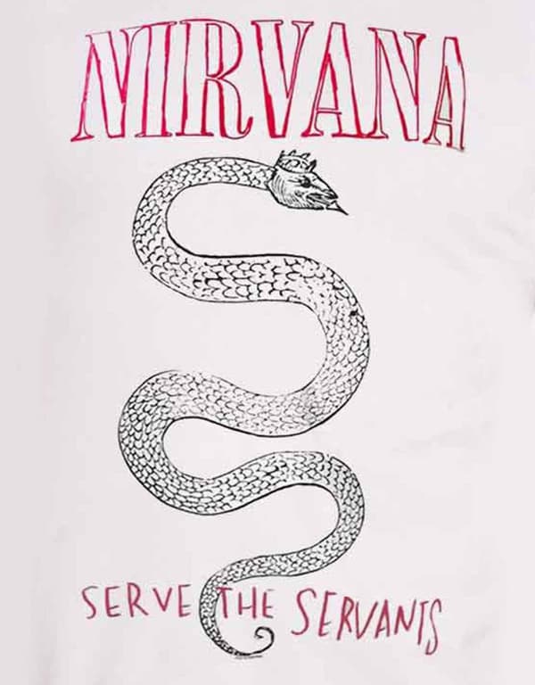 Nirvana T Shirt Serpent Snake Serve the Servants Band Logo Official Mens White