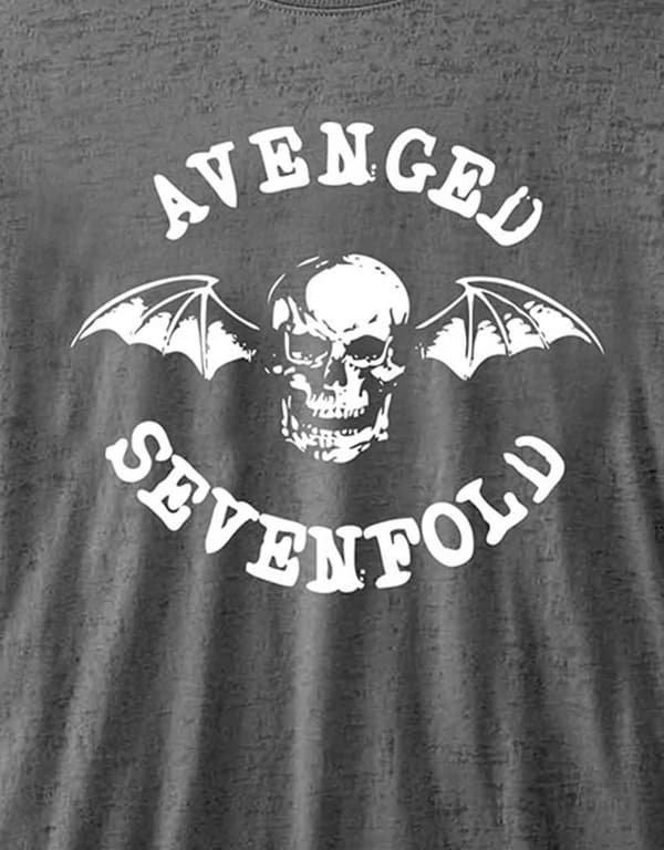 Avenged Sevenfold T Shirt Deathbat Band Logo Official Charcoal Grey Burnout