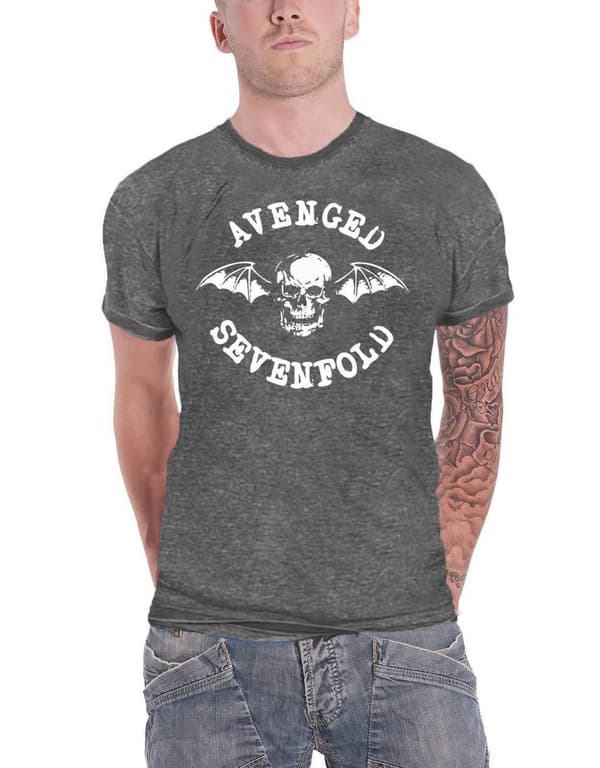 Avenged Sevenfold T Shirt Deathbat Band Logo Official Charcoal Grey Burnout