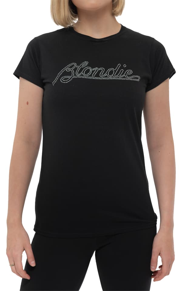 Blondie T Shirt Diamante Band Logo Official Womens Skinny Fit Black