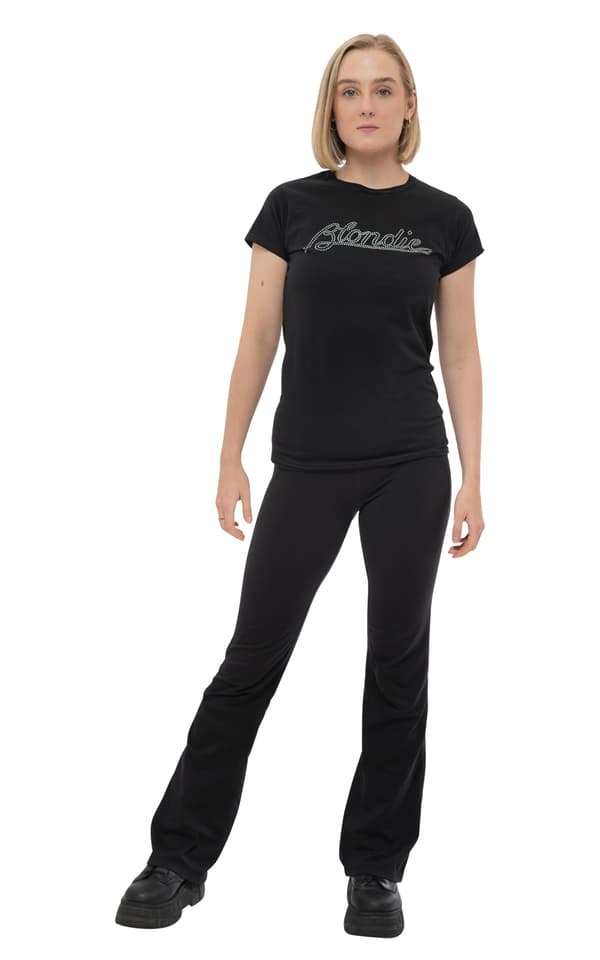 Blondie T Shirt Diamante Band Logo Official Womens Skinny Fit Black