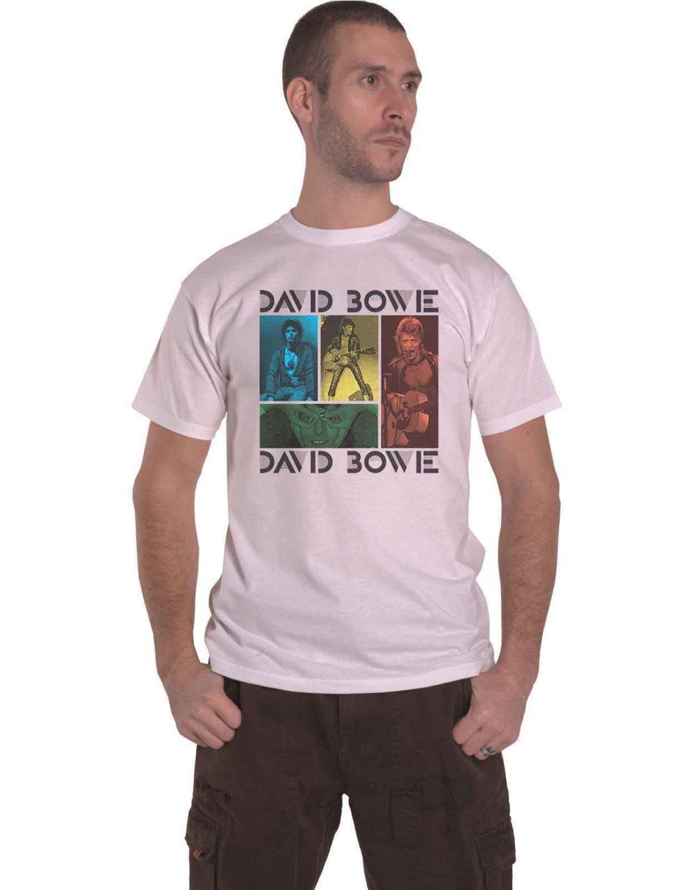 David Bowie T Shirt Mick Rock Photo Collage Logo Official Mens White