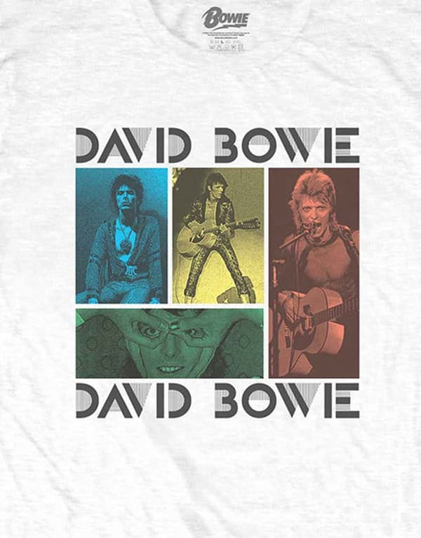 David Bowie T Shirt Mick Rock Photo Collage Logo Official Mens White