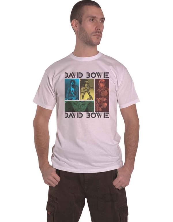 David Bowie T Shirt Mick Rock Photo Collage Logo Official Mens White