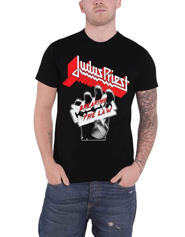 Judas Priest T Shirt Breaking The Law Razor Band Logo Official Mens Black