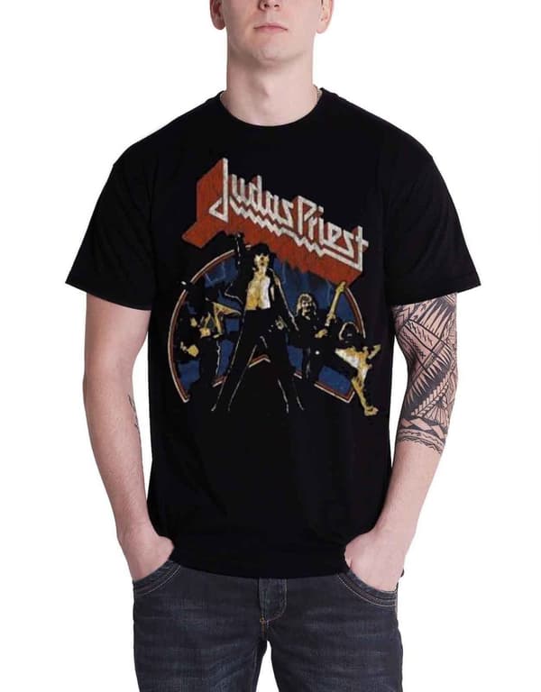 Judas Priest Unleashed band logo Official Mens Black T Shirt Black XL