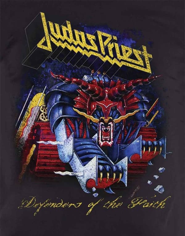 Judas Priest T Shirt Defenders of Faith Distressed Logo Official Mens Black