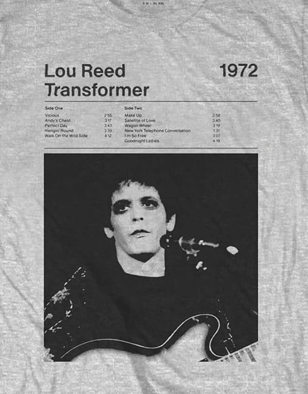 Lou Reed T Shirt Transformer Track List Official Mens Marl Grey