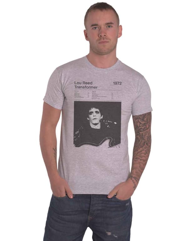 Lou Reed T Shirt Transformer Track List Official Mens Marl Grey