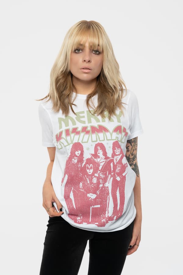 KISS T Shirt Merry Kissmas Band Logo Official Mens White