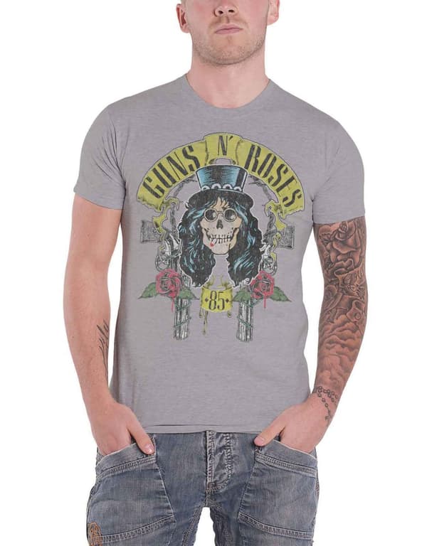 Guns N Roses T Shirt Slash '85 Band Logo Official Mens Grey Grey L