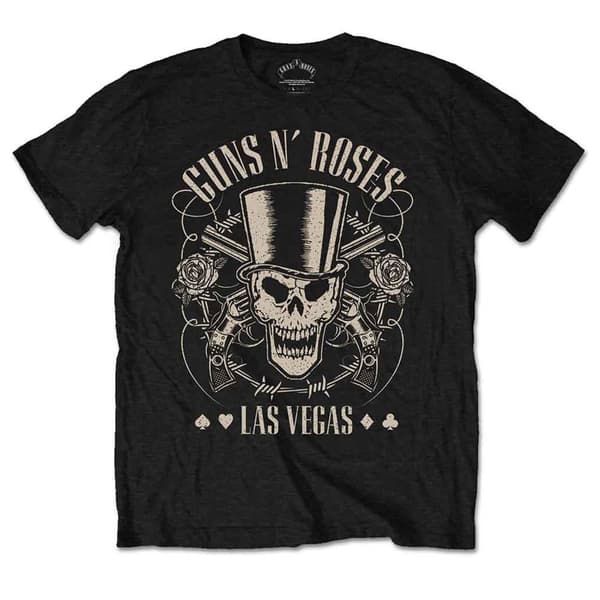 Guns N Roses T Shirt Top Hat Skull & Pistols Las Vegas Band Logo Official Unisex