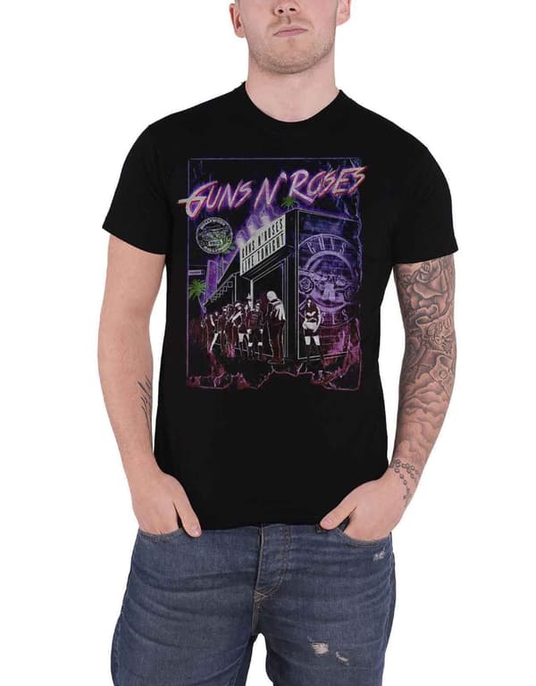 Guns N Roses T Shirt Sunset Boulevard Band Logo Official Mens Black Black S