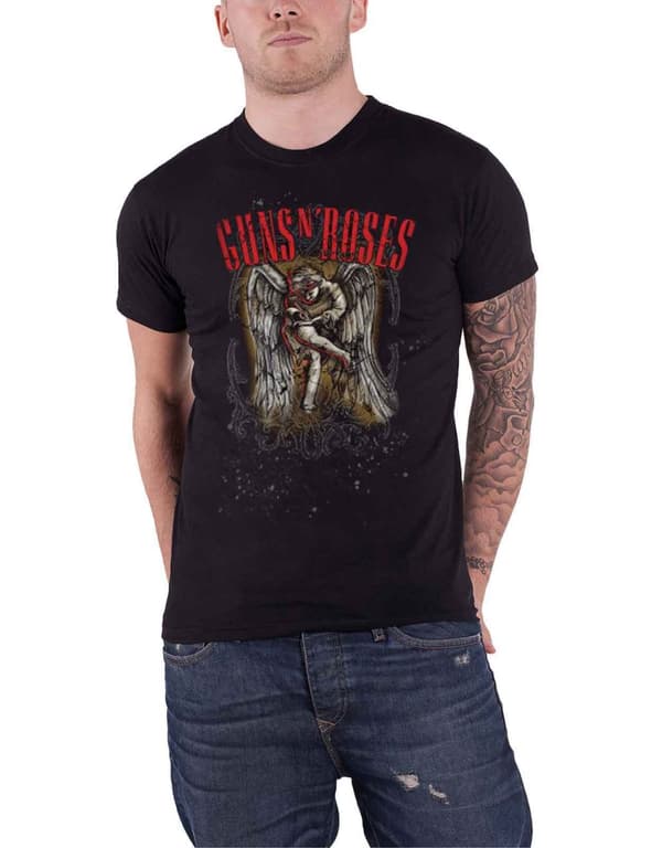 Guns N Roses T Shirt Sketched Cherub Band Logo Official Mens Black