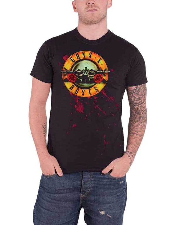 Guns N Roses T Shirt Bullets and Blood Band Logo Official Mens Black