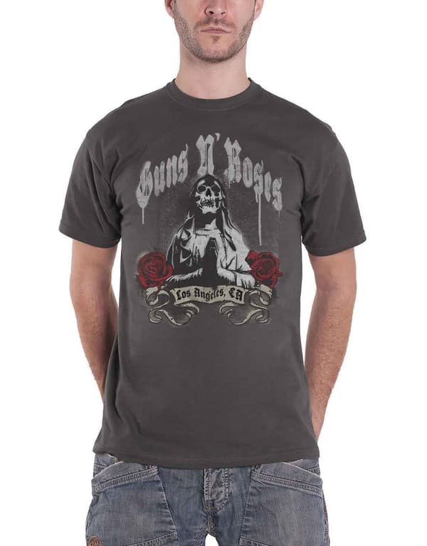 Guns N Roses T Shirt Death Band Logo Official Mens Charcoal Grey