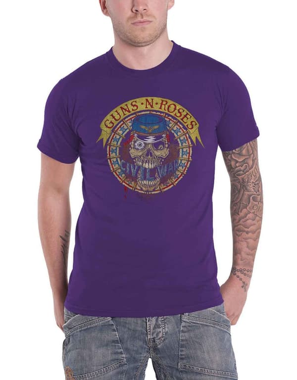 Guns N Roses T Shirt Skull Circle Band Logo Official Mens Purple Purple L