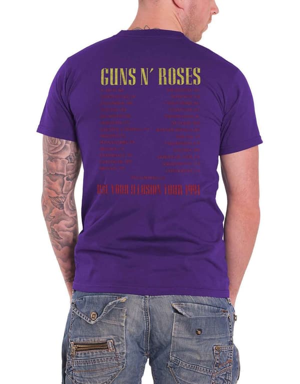 Guns N Roses T Shirt Skull Circle Band Logo Official Mens Purple