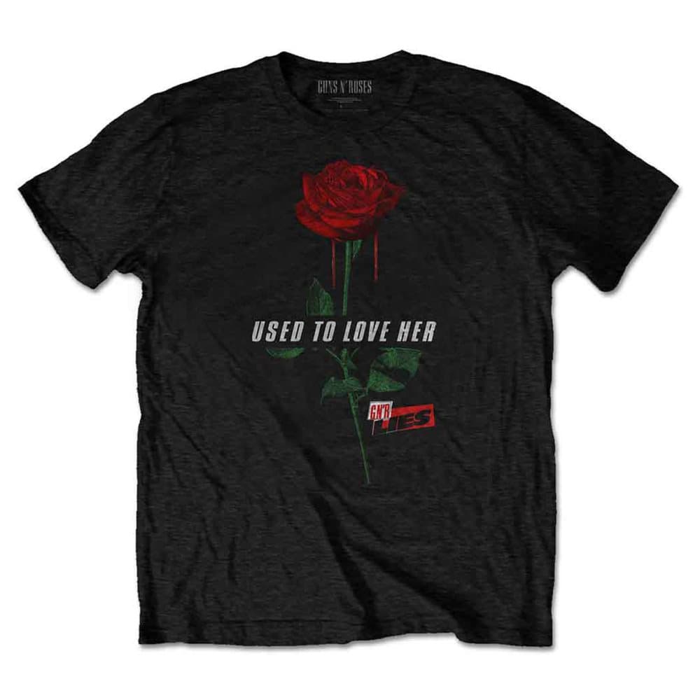 Guns N Roses T Shirt Used to Love Her Rose Band Logo Official Mens Black