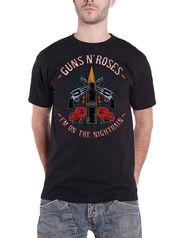 Guns N Roses T Shirt Night Train Band Logo Official Mens Black Black M