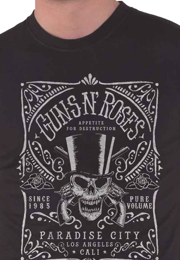 Guns N Roses T Shirt Bourbon Label Band Logo Official Mens Black