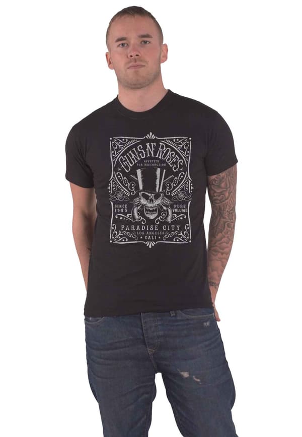 Guns N Roses T Shirt Bourbon Label Band Logo Official Mens Black