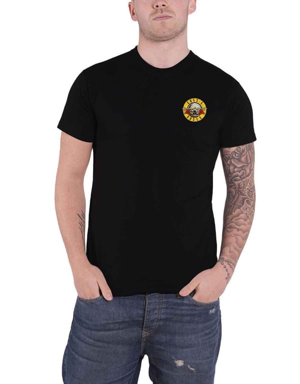 Guns N Roses T Shirt Classic Band Logo Back Print Official Mens Black Black S