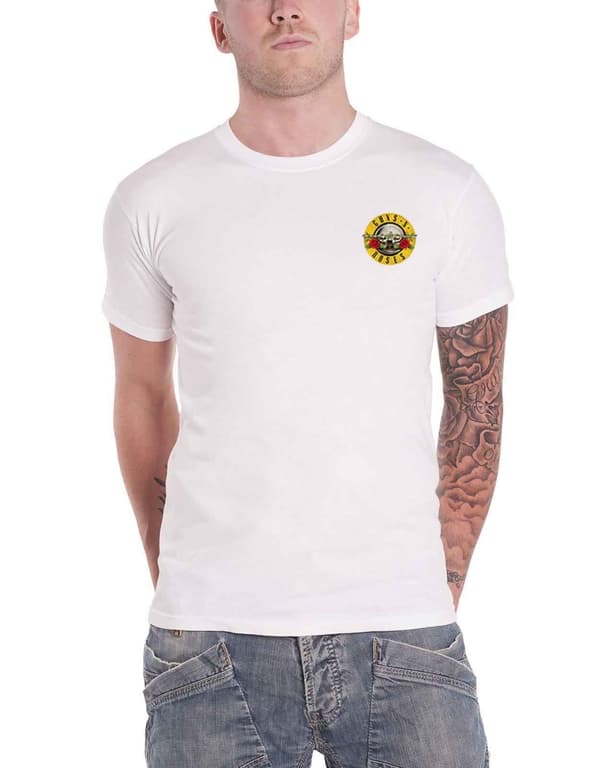 Guns N Roses T Shirt Classic Band Logo Back Print Official Mens White White L