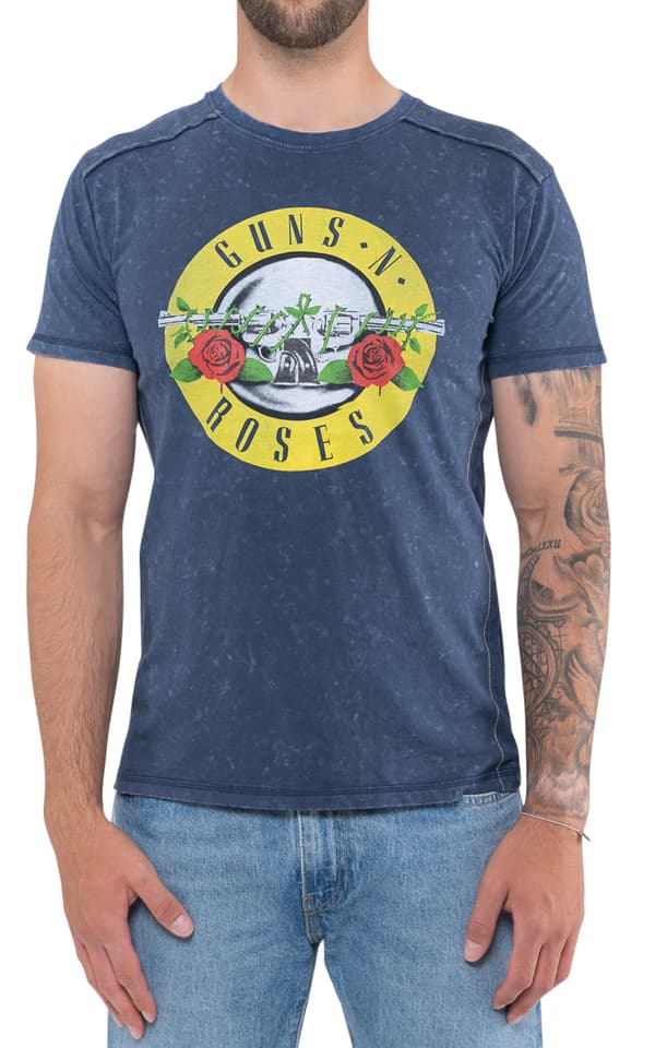 Guns N' Roses T Shirt Classic Band Logo Official Mens Navy Blue Snow Wash