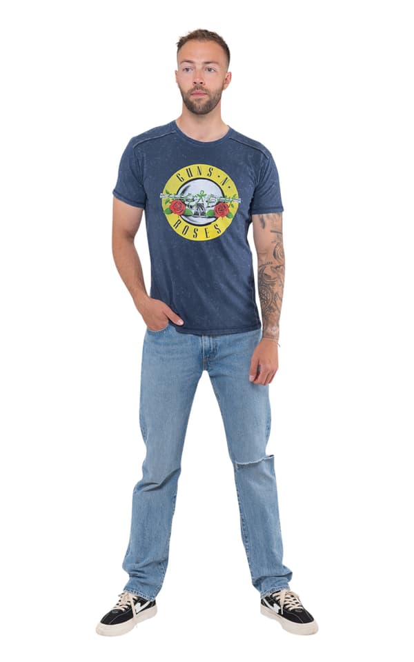 Guns N' Roses T Shirt Classic Band Logo Official Mens Navy Blue Snow Wash