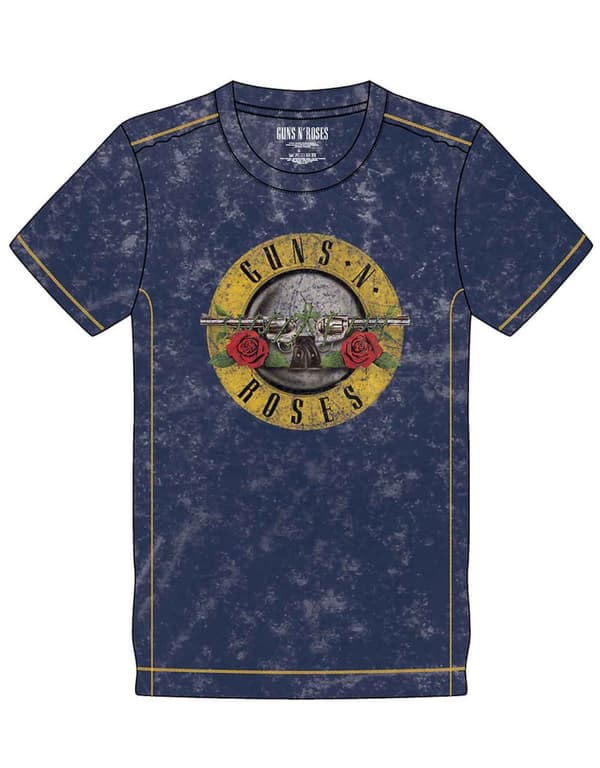 Guns N' Roses T Shirt Classic Band Logo Official Mens Navy Blue Snow Wash