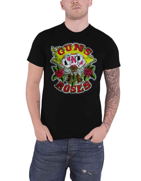 Guns N Roses T Shirt Cards Band Logo Official Mens Black Black XXL