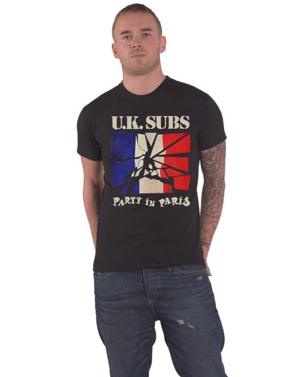 UK Subs T Shirt Party In Paris Band Logo Official Mens Black Black S