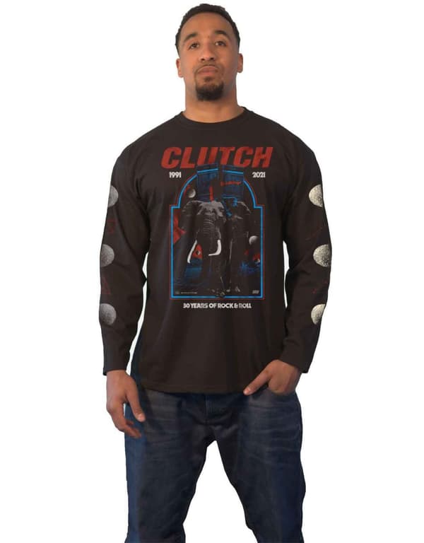 Clutch T Shirt Elephant Band Logo Official Mens Black Long Sleeve Black L