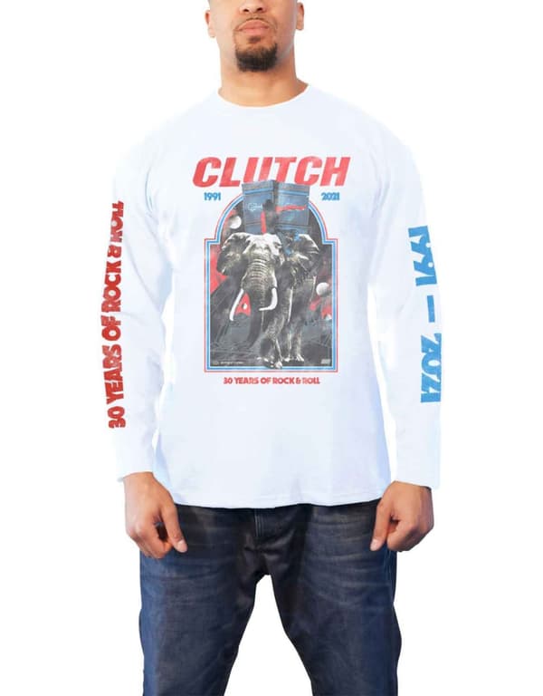 Clutch T Shirt Elephant Band Logo Official Mens White Long Sleeve