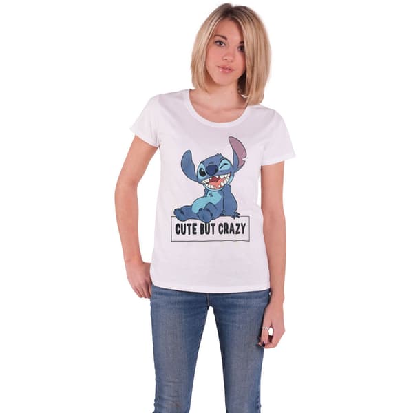 Lilo and Stitch Cute But Crazy Skinny Fit T Shirt White M